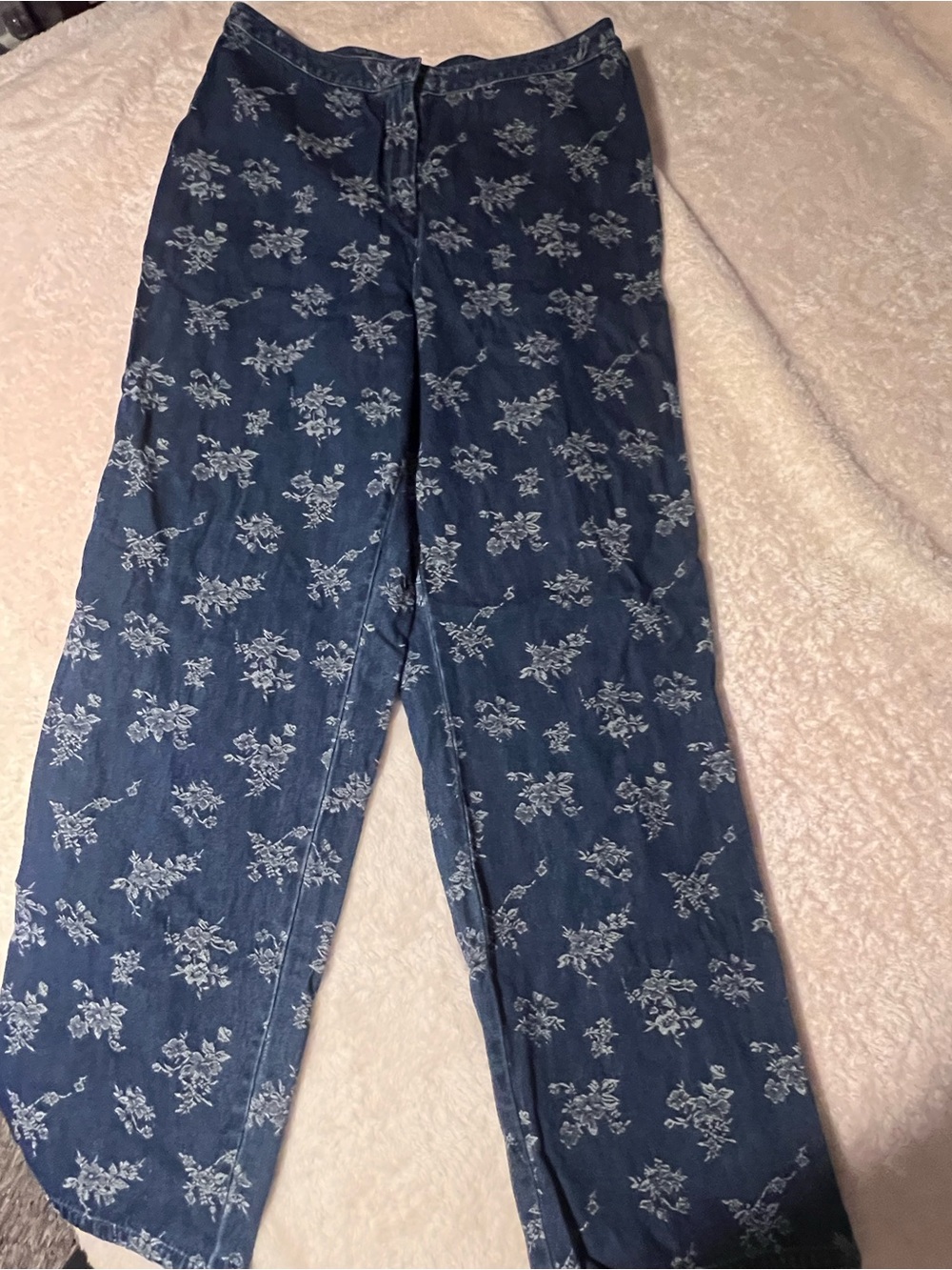 Casual Corner Dark Blue Floral Wide Leg Jeans